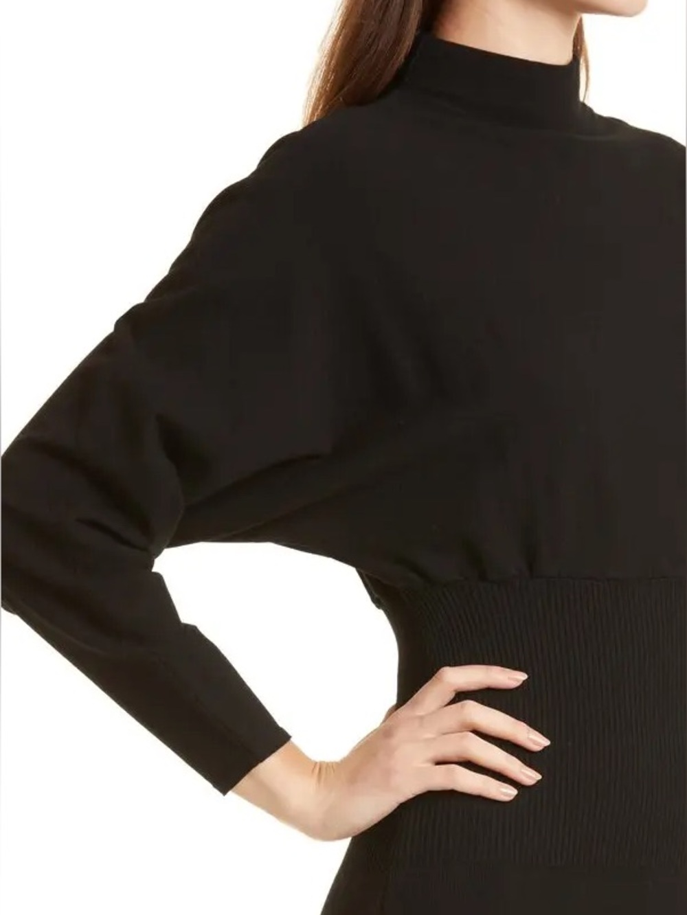 TED BAKER London Stretchy Knit Midi Black Sweater Dress Dolman Long Sleeve Sz 3